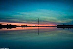 lake, Sunset