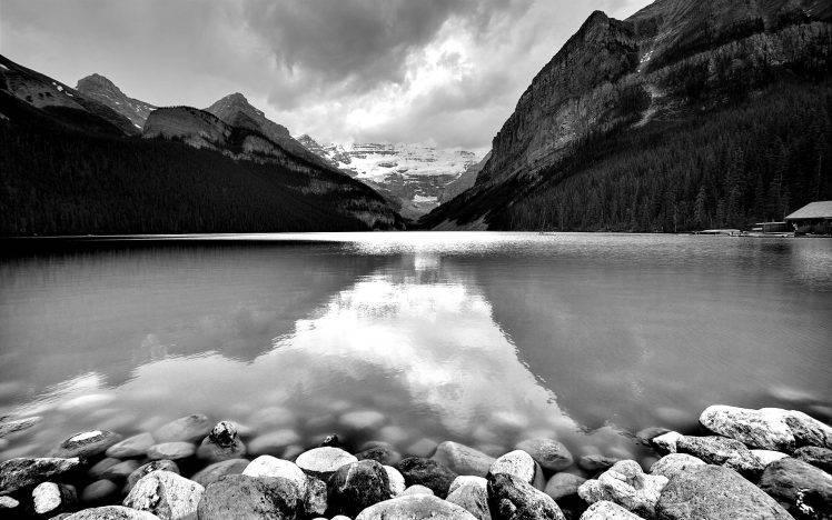 lake, Monochrome HD Wallpaper Desktop Background