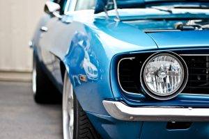 Chevrolet, Chevrolet Camaro SS, 1969 Chevrolet Camaro SS, Blue Cars, Headlights, Muscle Cars, American Cars