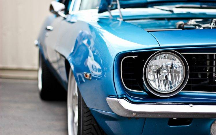Chevrolet, Chevrolet Camaro SS, 1969 Chevrolet Camaro SS, Blue Cars, Headlights, Muscle Cars, American Cars HD Wallpaper Desktop Background