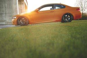 car, Orange, Grass, Blurred, Sunset, BMW, BMW E92