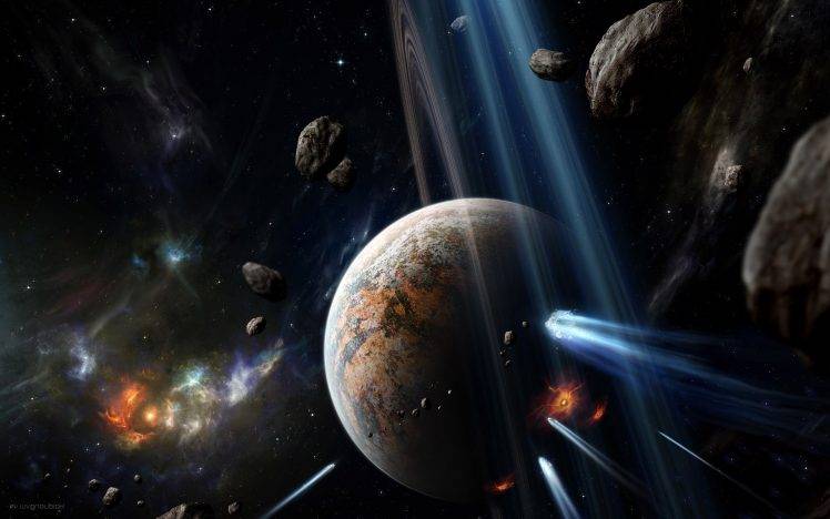 space Art, Planet, Comet, Asteroid, Planetary Rings HD Wallpaper Desktop Background