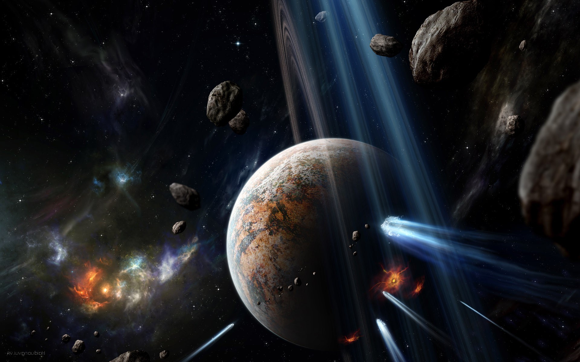 space Art, Planet, Comet, Asteroid, Planetary Rings Wallpaper