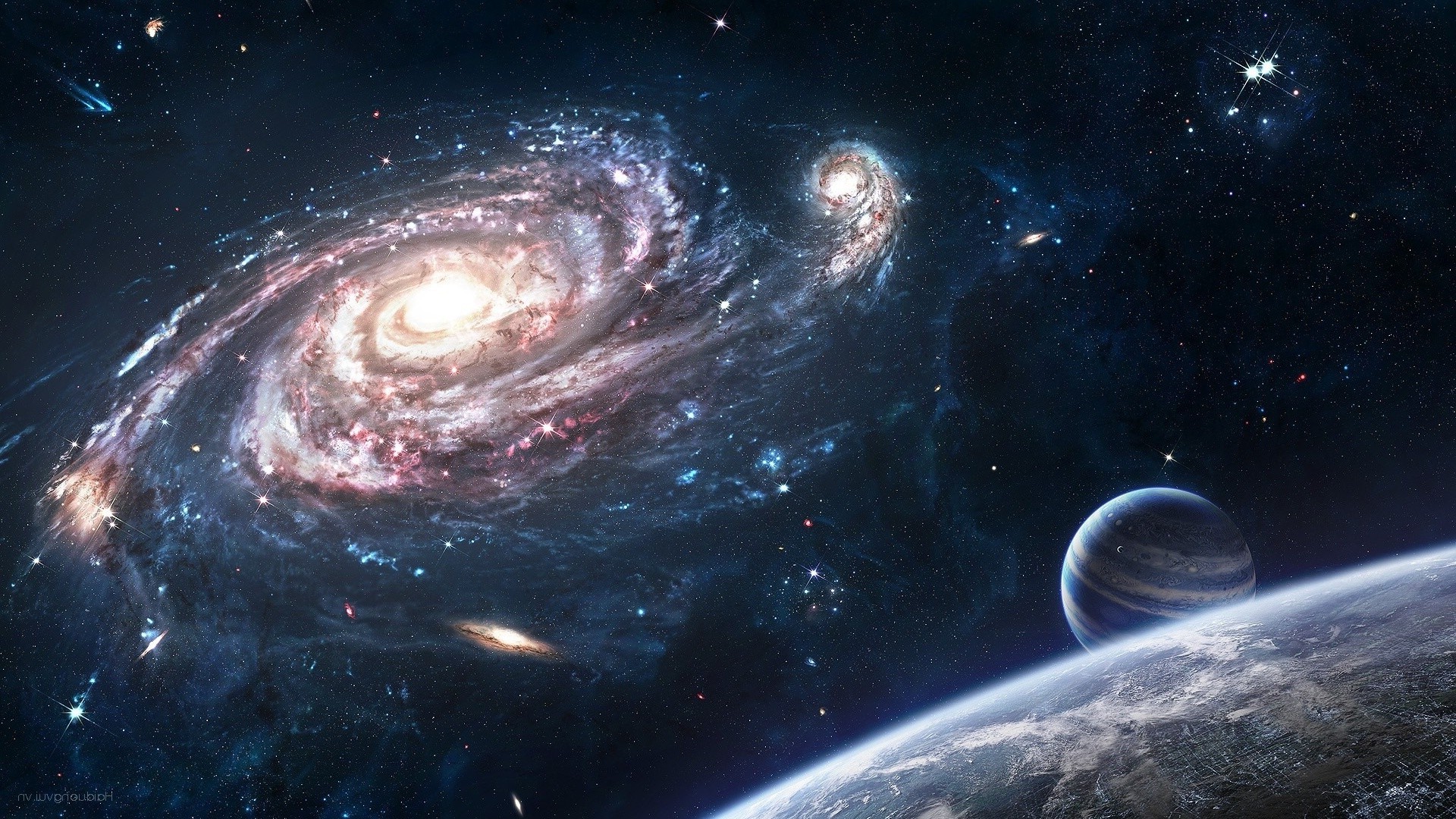 space Art, Spiral Galaxy, Planet, Stars, Galaxy Wallpaper