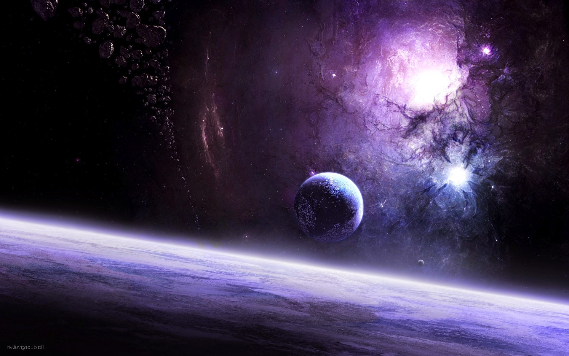 space Art, Planet, Asteroid, Nebula Wallpaper
