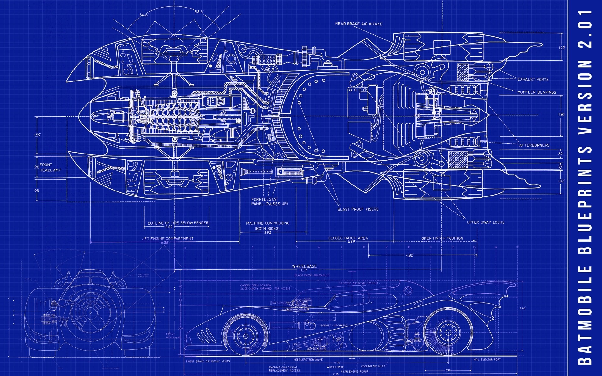 Batman, Batmobile, Blueprints Wallpaper