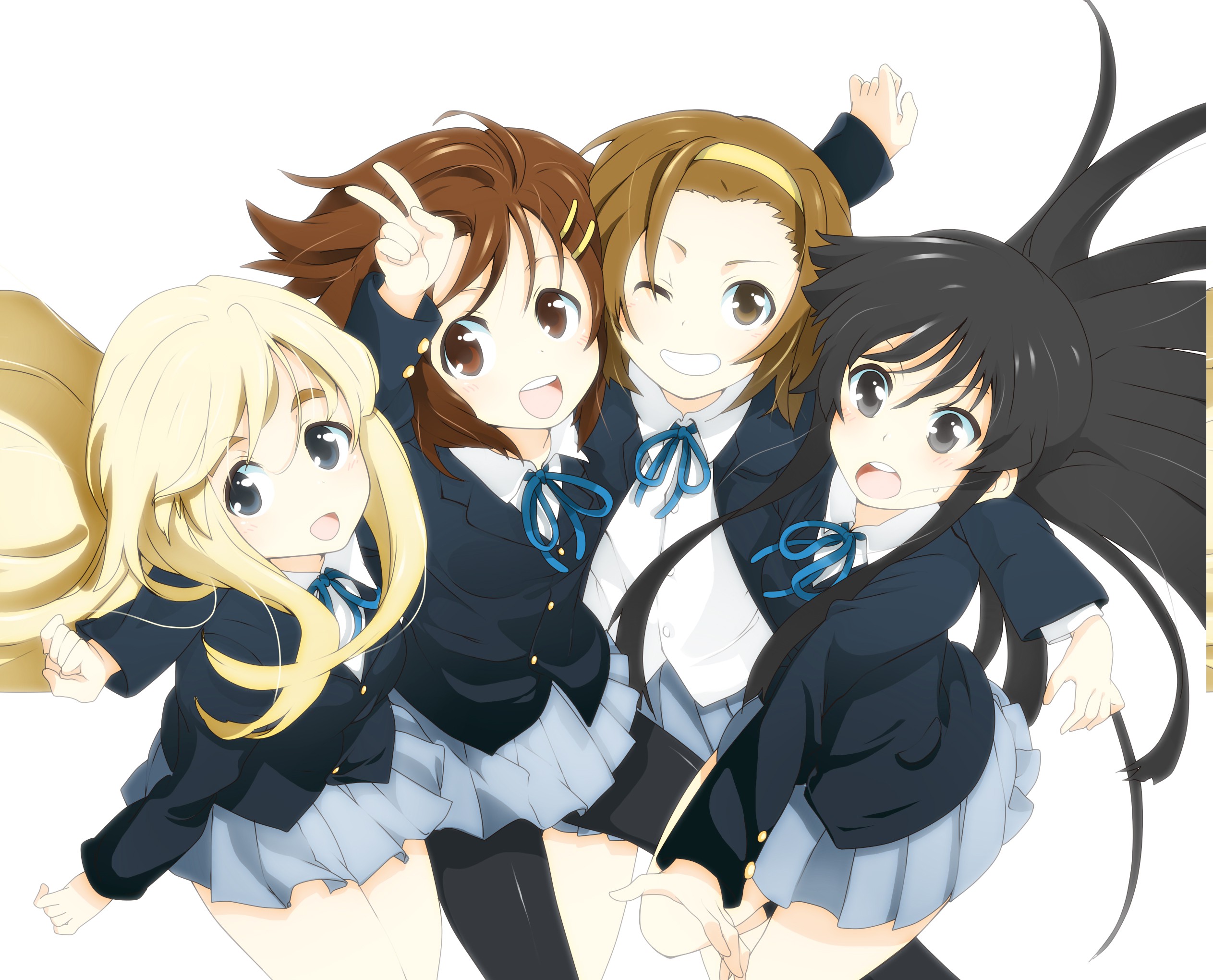 K ON!, Anime Girls, Akiyama Mio, Tainaka Ritsu, Kotobuki Tsumugi, Hirasawa Yui, School Uniform, Skirt, Ribbon Wallpaper