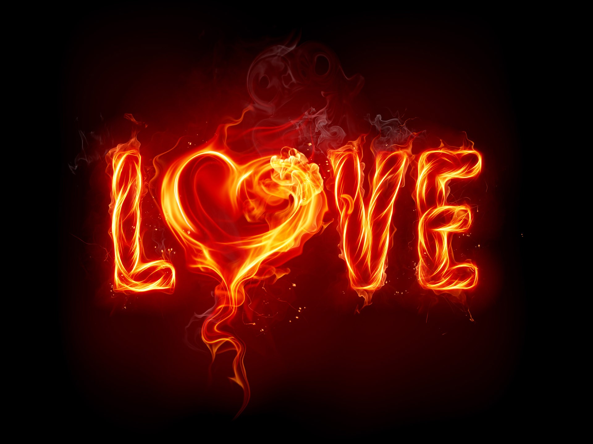 fire, Love, Hearts, Typography Wallpaper