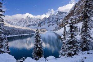 nature, Winter, Snow, Moraine Lake