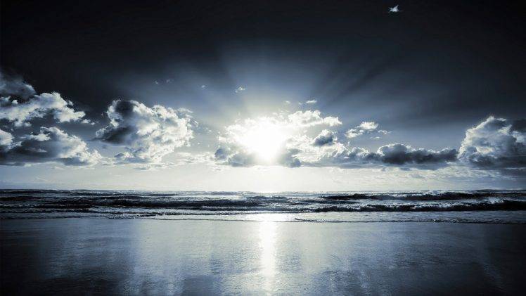beach, Nature, Crepuscular Rays HD Wallpaper Desktop Background
