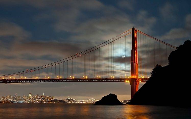 Golden Gate Bridge, San Francisco, Bridge, City, Landscape, Moon HD Wallpaper Desktop Background