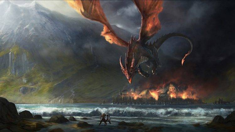 J. R. R. Tolkien, Fantasy Art, Dragon, The Hobbit, Smaug, The Lord Of The Rings HD Wallpaper Desktop Background