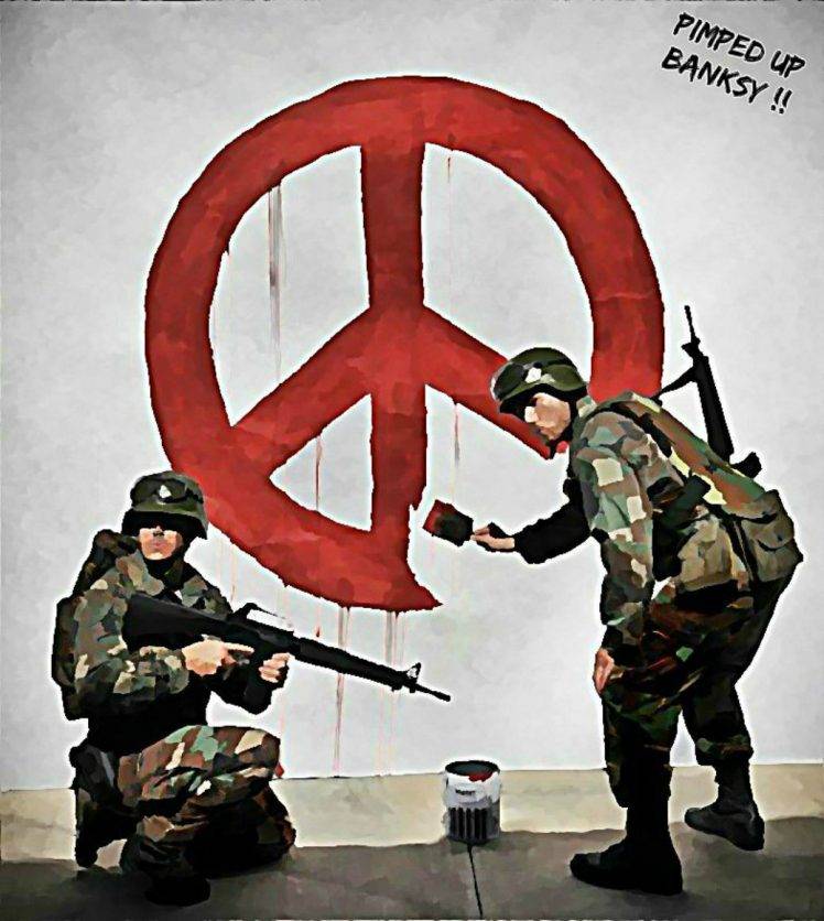 Banksy, Street Art, Graffiti, Peace, War, Soldier, Gun, Humor, Digital Art HD Wallpaper Desktop Background
