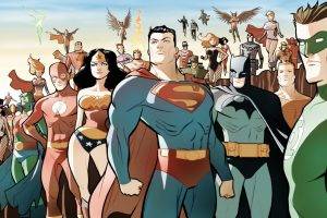 Justice League, Superman, Wonder Woman, The Flash, Green Lantern, Batman, Aquaman, Black Canary, Power Girl, Martian Manhunter, Zatanna, Supergirl