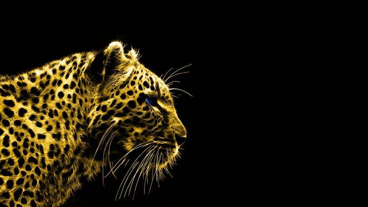 leopard, Animals, Black Background, Fractalius HD Wallpaper Desktop Background
