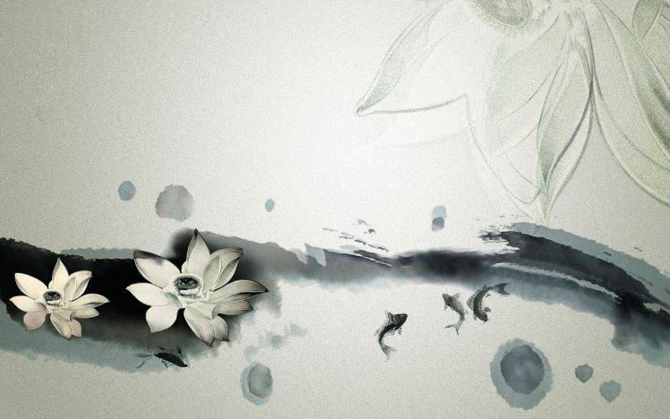 lotus Flowers, Monochrome HD Wallpaper Desktop Background