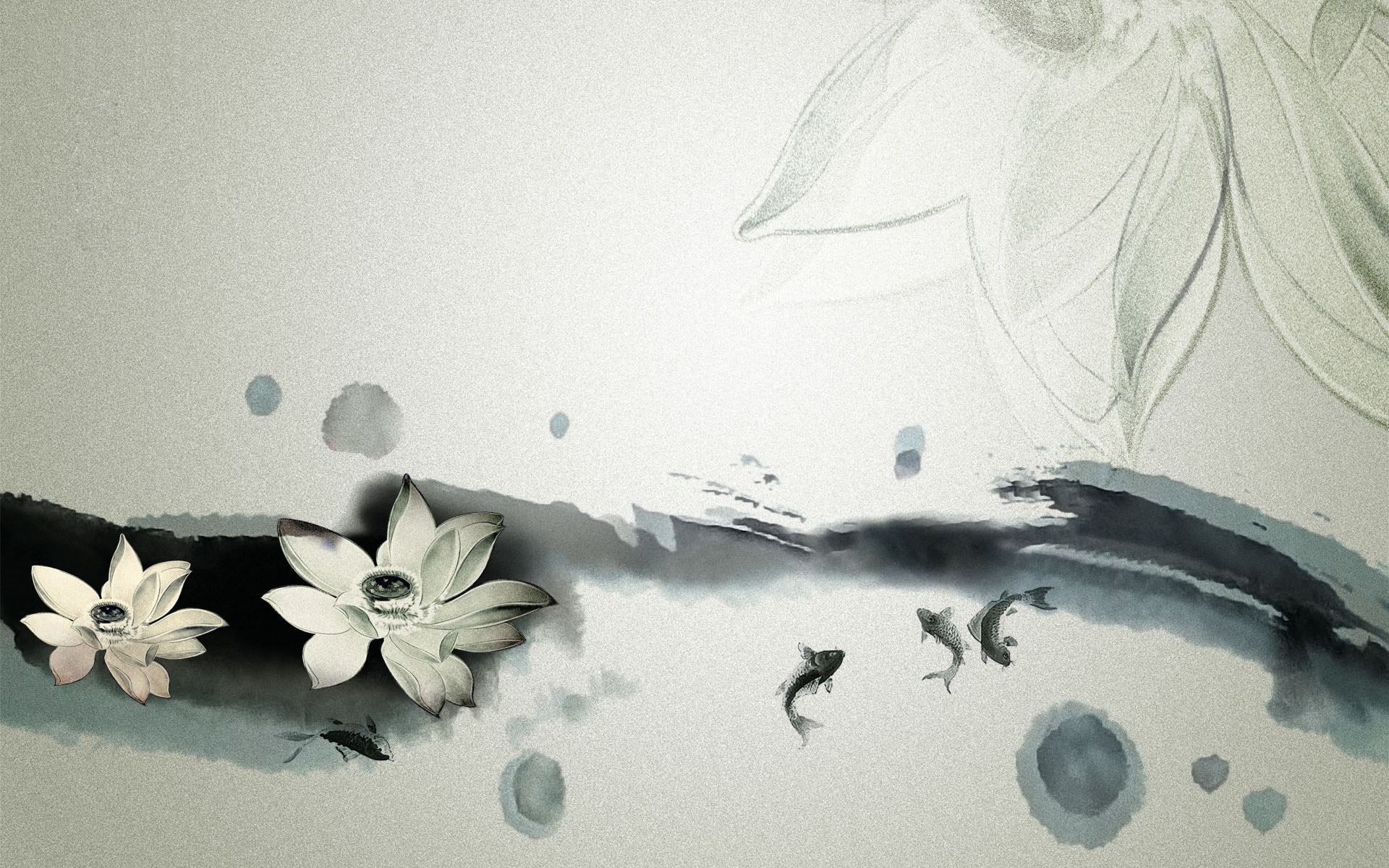 lotus Flowers, Monochrome Wallpaper