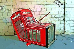 digital Art, Banksy, Graffiti, London, Phone Box, Humor