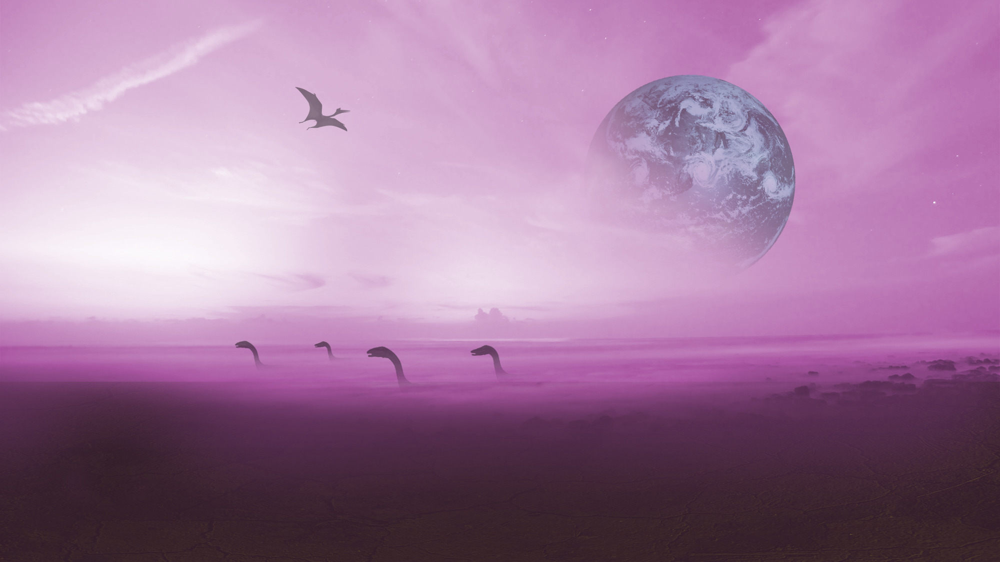 planet, Dinosaurs, Purple, Space Wallpaper