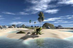 digital Art, Beach, Palm Trees, Stones