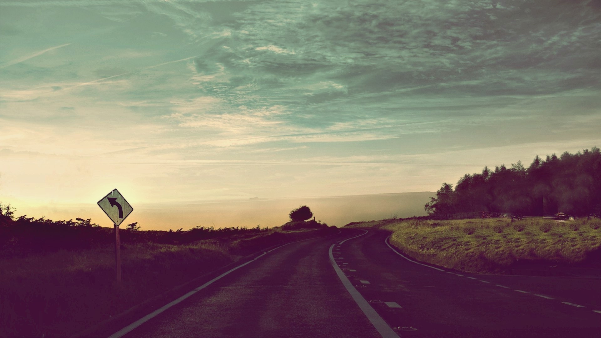 road, Nature, Sunset, Clouds, Sky Wallpaper
