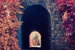 portrait Display, Nature, Trees, Fall, Leaves, Railway, Tunnel, Red, Bricks, Armenia