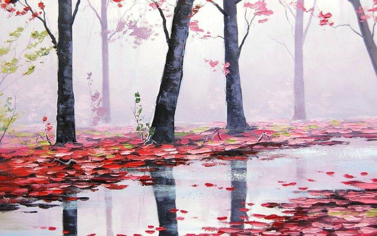nature, Red, Rain, Painting, Graham Gercken HD Wallpaper Desktop Background