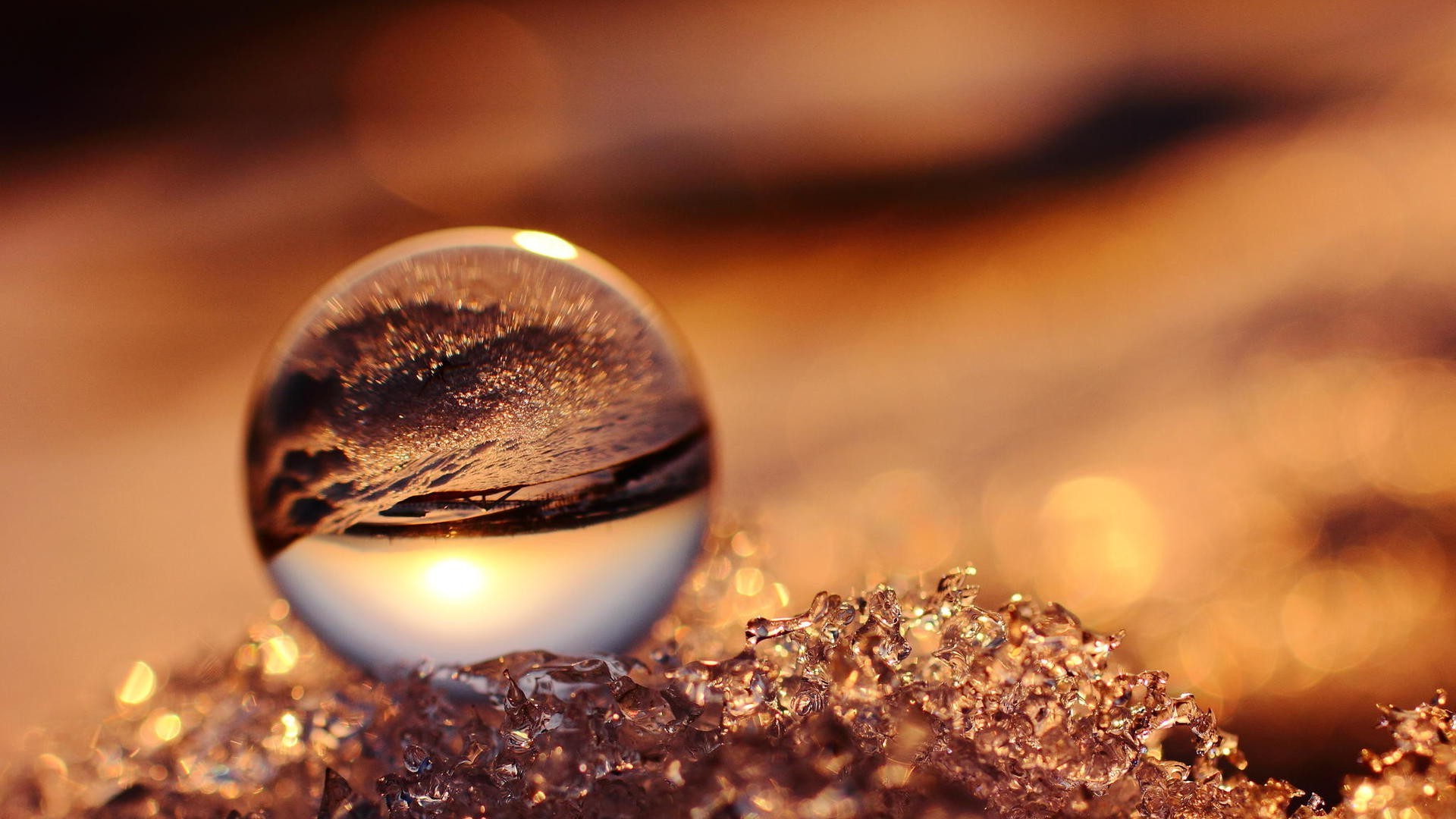 nature, Macro, Glass, Ball, Sphere, Transparency, Water, Waves, Reflection, Sun, Sky, Bokeh, Depth Of Field Wallpaper