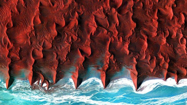 nature, Aerial View, Sea, Coast, Desert, Namibia, Africa, Minimalism, Dune HD Wallpaper Desktop Background