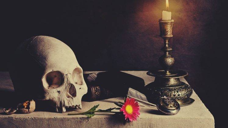 skull, Candles, Flowers, Books, Table HD Wallpaper Desktop Background