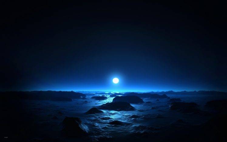 moon, Nature, Moonlight, Night, Rock, Beach, Water HD Wallpaper Desktop Background