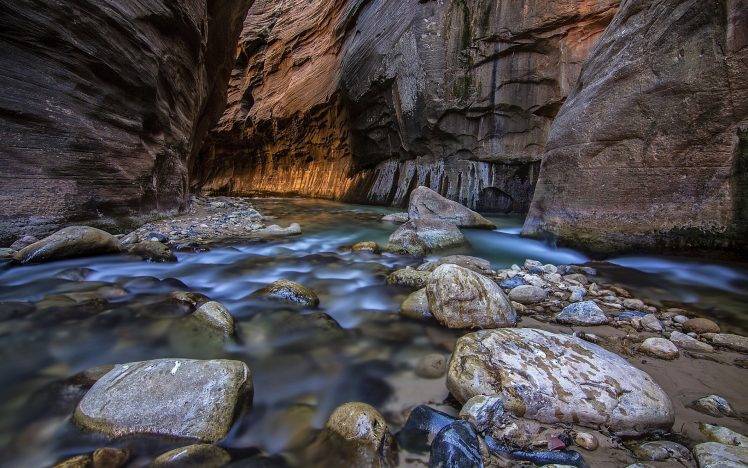 nature, River, Water, Rock, Stones, Long Exposure, Canyon HD Wallpaper Desktop Background