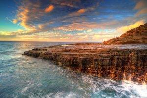 nature, Sea, Cliff, Clouds, Sunset, Long Exposure
