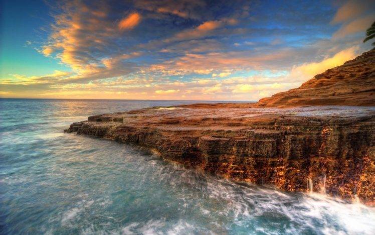 nature, Sea, Cliff, Clouds, Sunset, Long Exposure HD Wallpaper Desktop Background