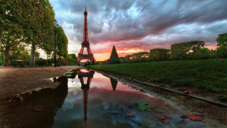 sun Rays, River, France, Paris, Eiffel Tower, Grass, Sky HD Wallpaper Desktop Background