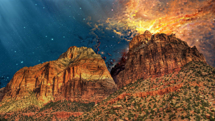 Earth, Mountain, Universe, Photo Manipulation, Warm Colors, Nature HD Wallpaper Desktop Background