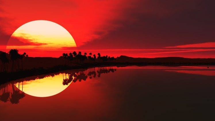 sunset, Nature, Reflection, Sun, Sunlight, Trees, Water, Sky HD Wallpaper Desktop Background