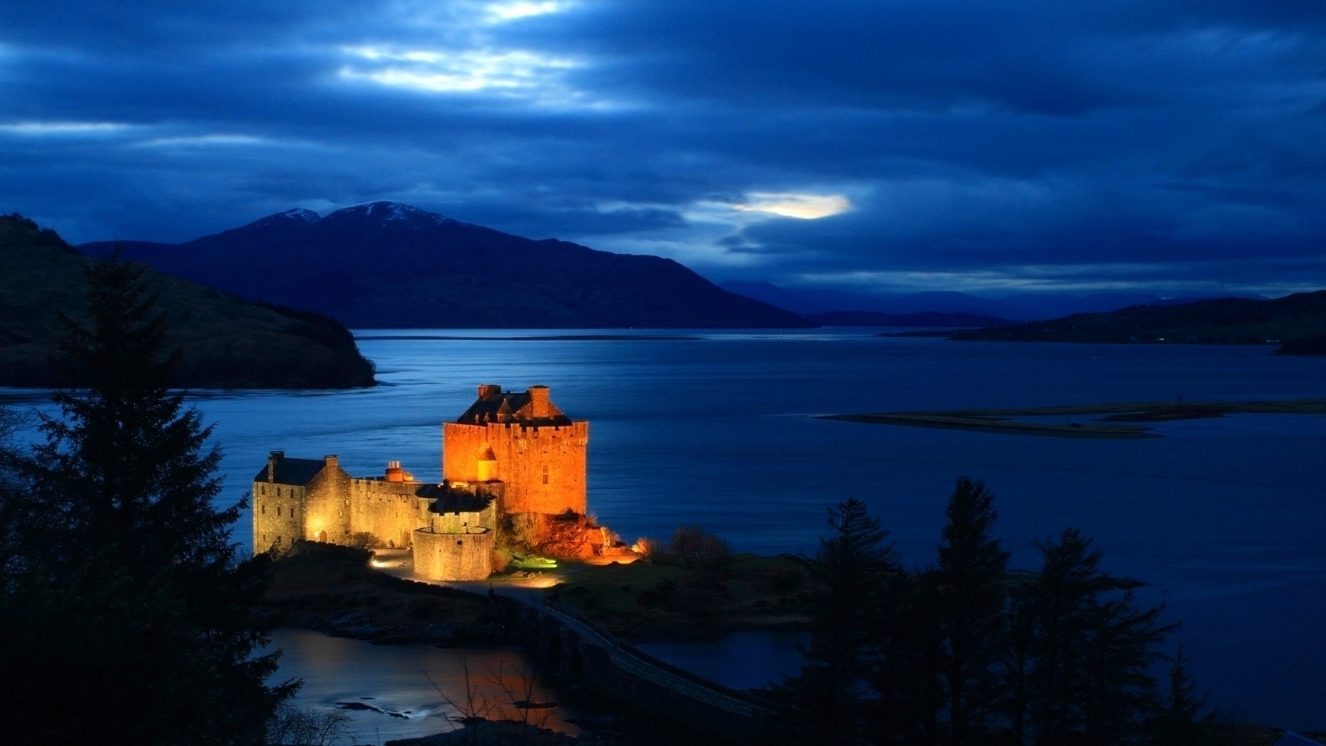 lake, Castle, Night Wallpaper