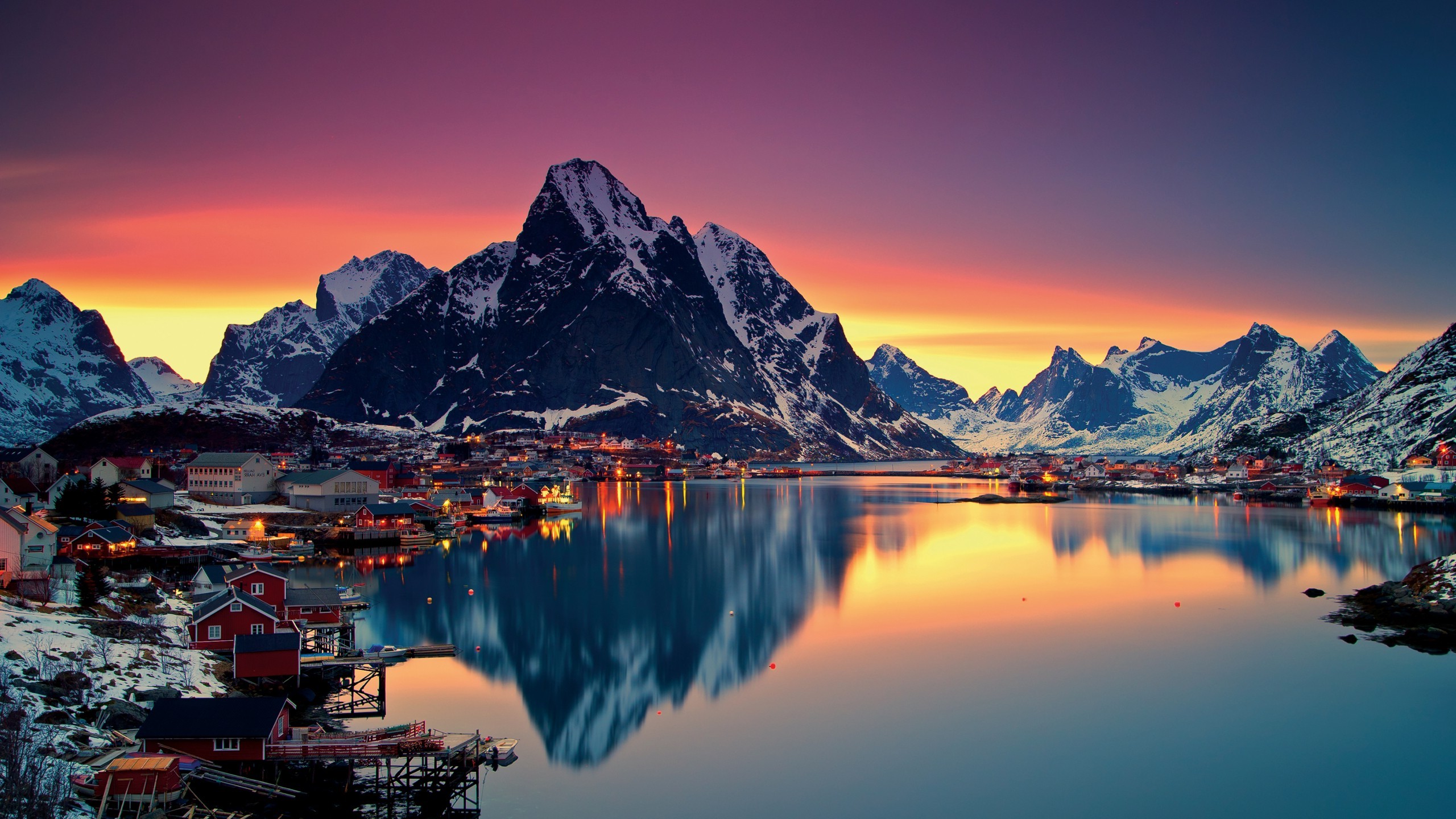 lake, Reflection, Norway, Village Wallpaper