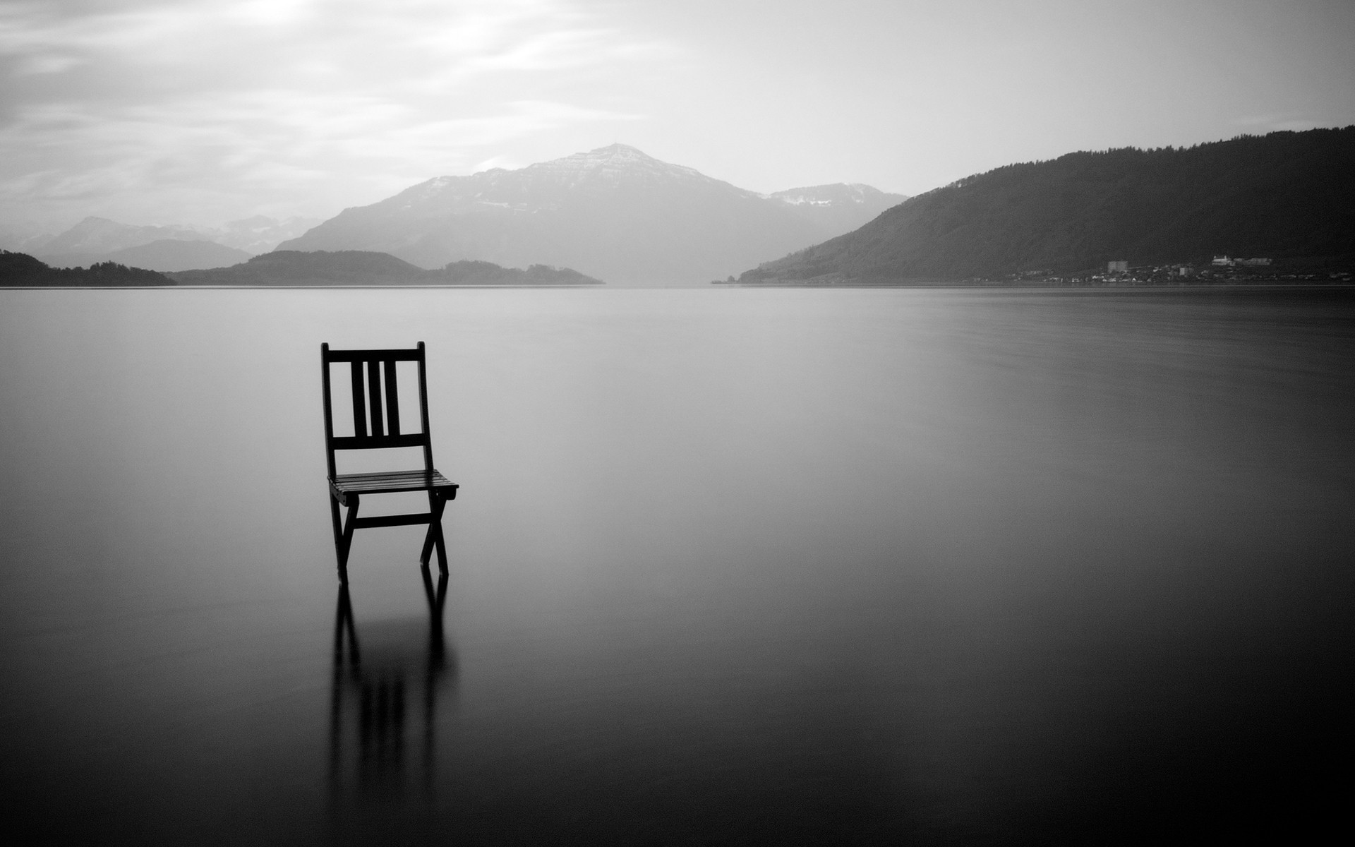 monochrome, Chair, Lake, Ice Wallpaper