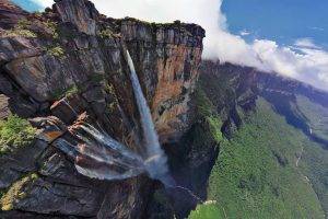 nature, Mountain, Waterfall, Clouds