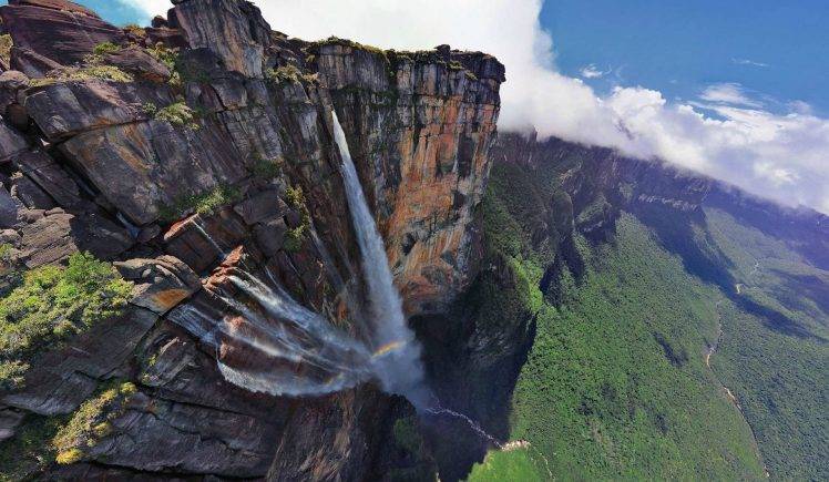 nature, Mountain, Waterfall, Clouds HD Wallpaper Desktop Background