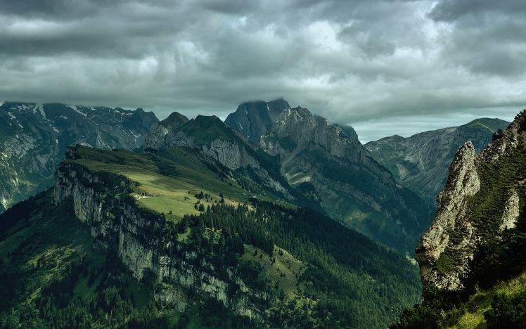 nature, Mountain, Waterfall, Clouds HD Wallpaper Desktop Background