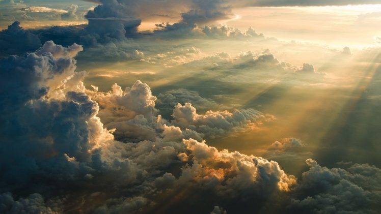 nature, Sky, Clouds, Sun Rays, Aerial View HD Wallpaper Desktop Background