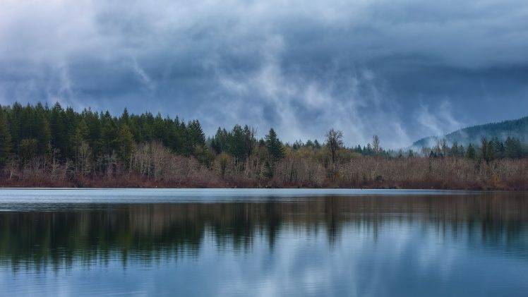 lake, Clouds, Trees, Mist HD Wallpaper Desktop Background