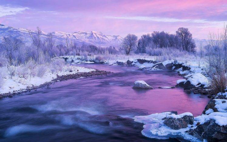 nature, Photography, River, Winter, Mountain HD Wallpaper Desktop Background