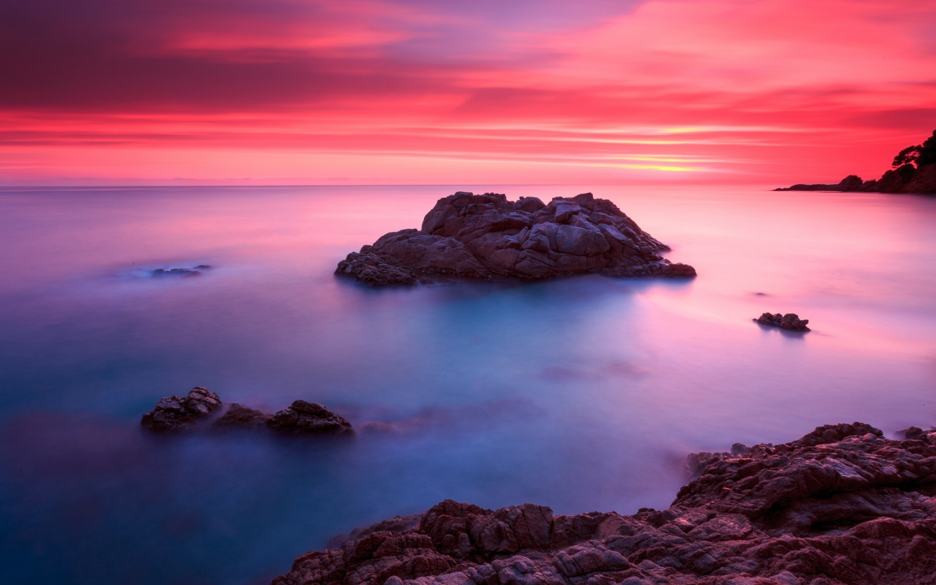 wallpaper background Nature, landscape, coast, sea, sunset, rock