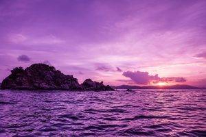 nature, Sea, Sunset, Island, Purple