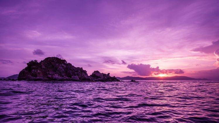 nature, Sea, Sunset, Island, Purple HD Wallpaper Desktop Background