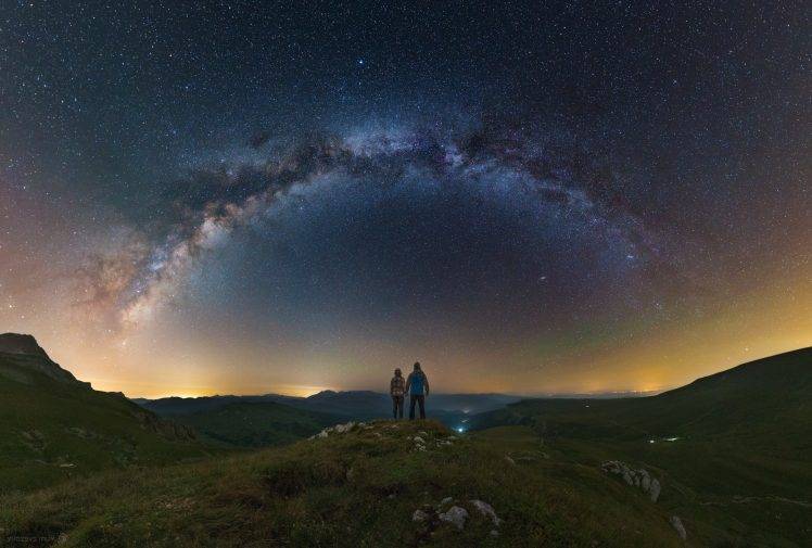 night, Nature, Sky, Galaxy, Stars, Milky Way, People HD Wallpaper Desktop Background